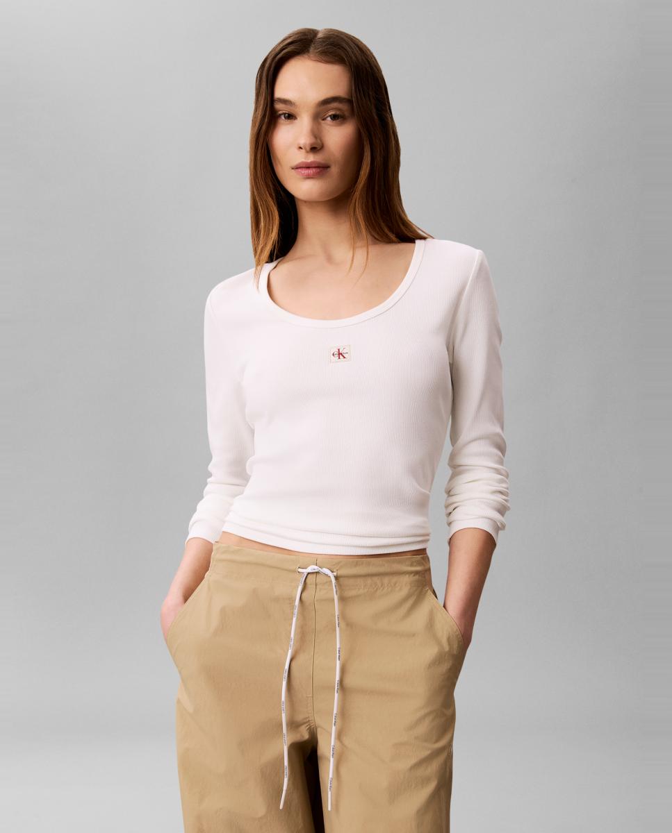 Camiseta de mujer baby rib - Calvin Klein Jeans - Blanco Blanco-1