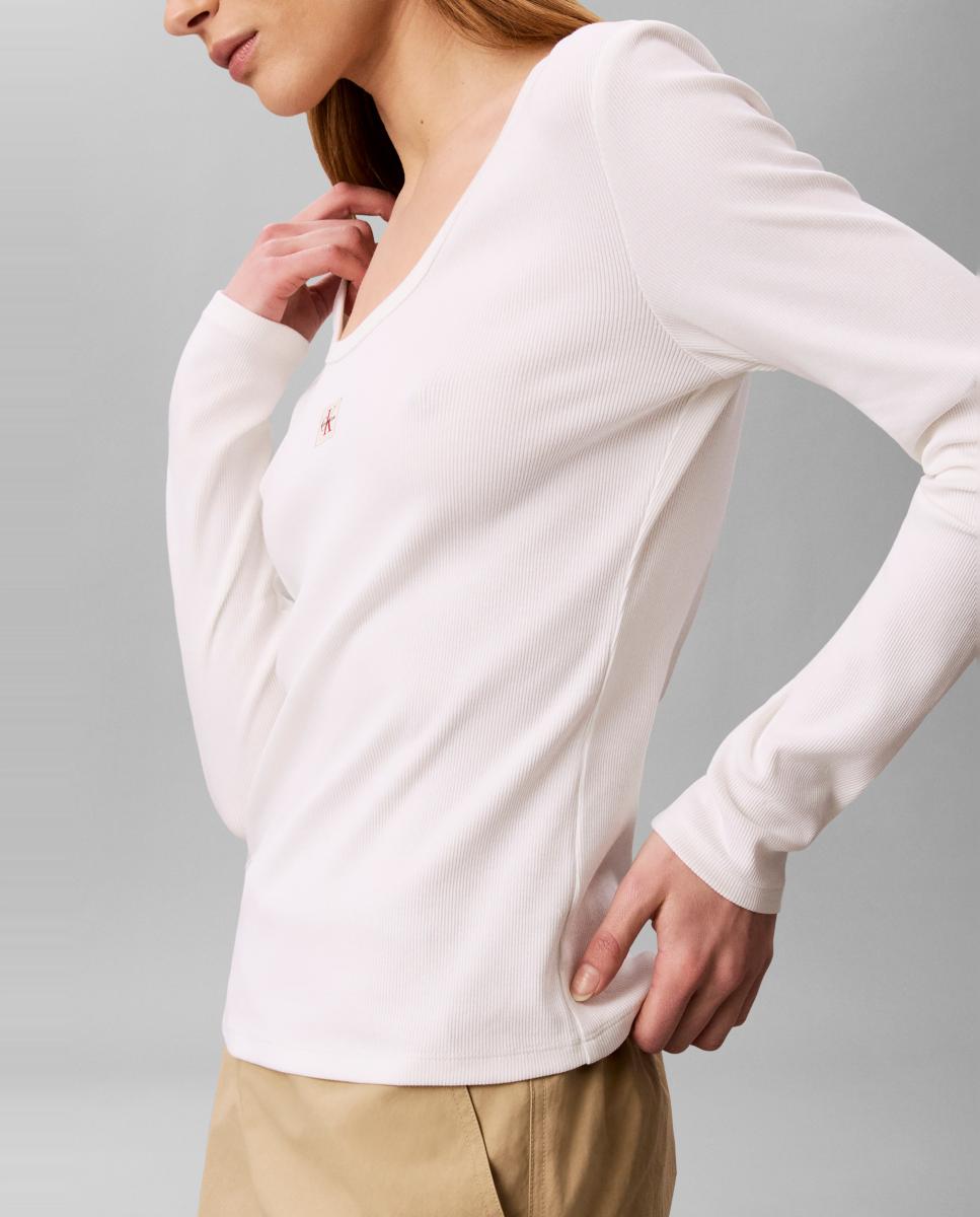 Camiseta de mujer baby rib - Calvin Klein Jeans - Blanco Blanco-3