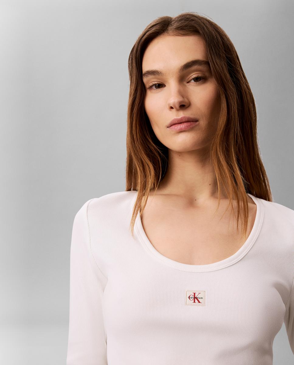 Camiseta de mujer baby rib - Calvin Klein Jeans - Blanco Blanco-4