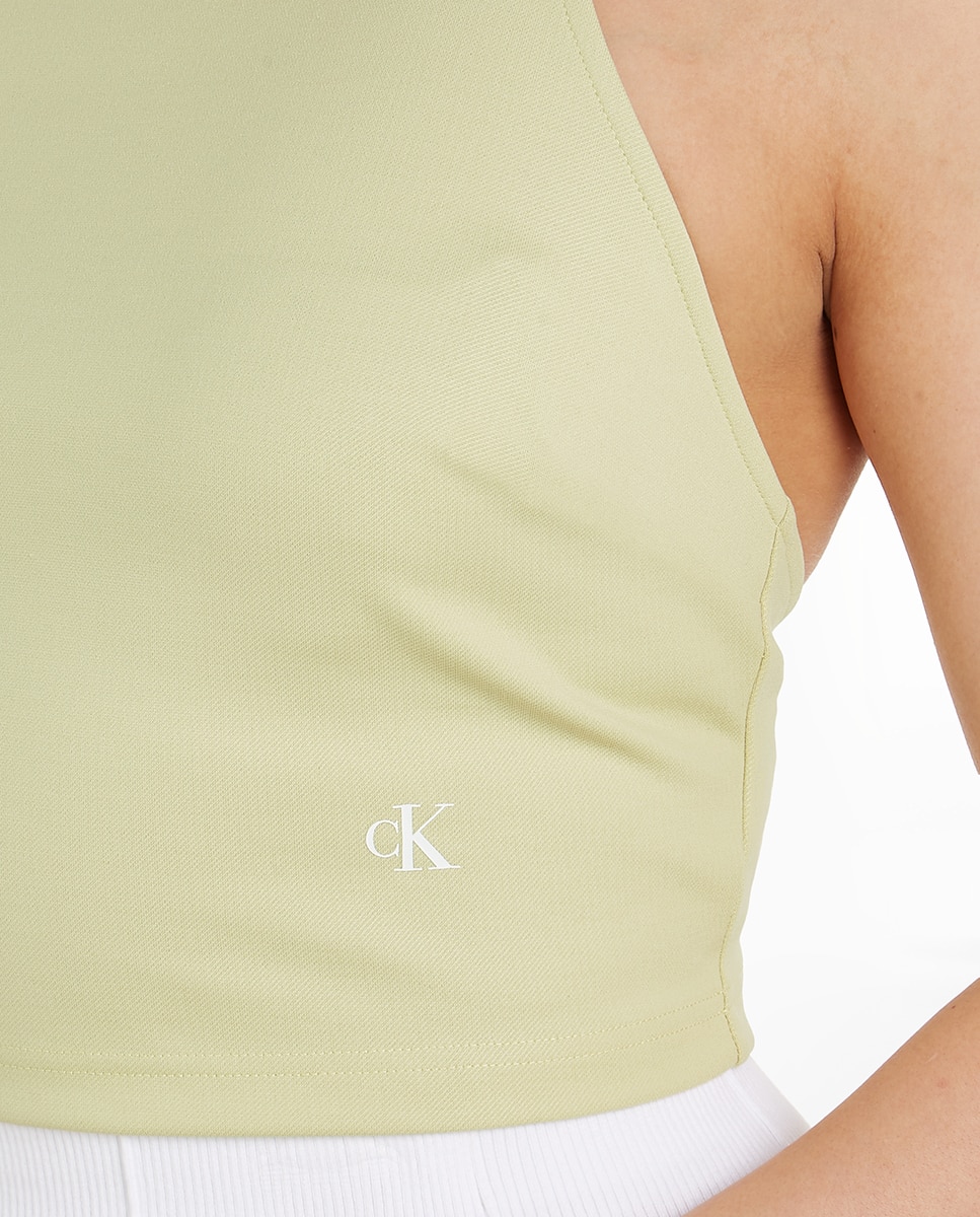 T-shirt Tipo Top Revestido de Malha Milano com Gola Halter Verde-claro-3