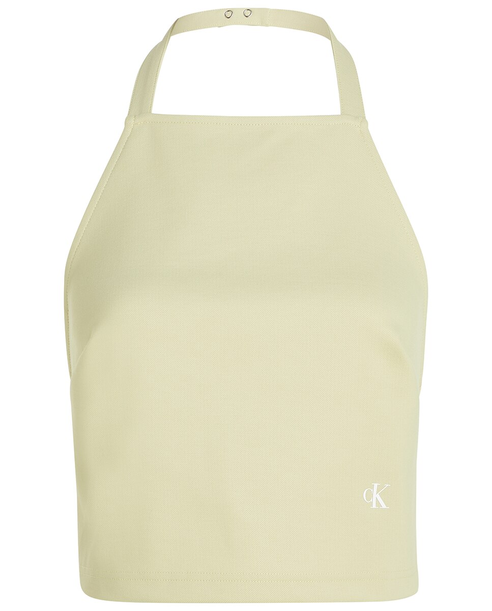 T-shirt Tipo Top Revestido de Malha Milano com Gola Halter Verde-claro-4