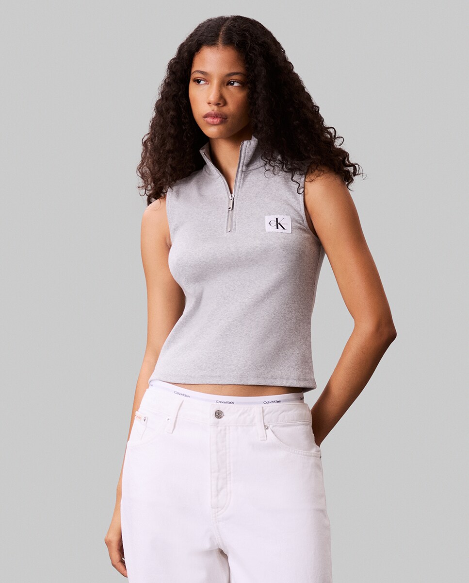 Top com Meio Fecho de Correr Cinzento-1