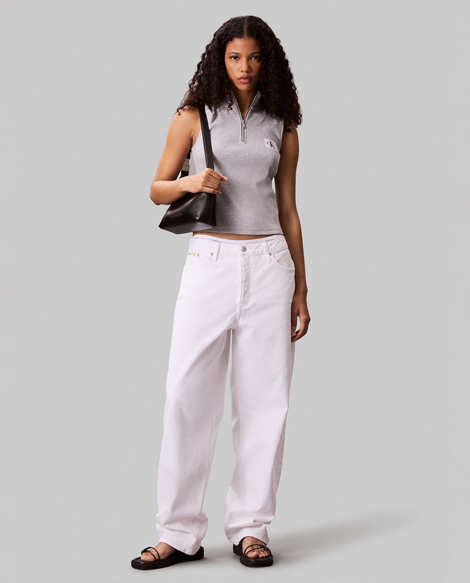 Top com Meio Fecho de Correr Cinzento-3