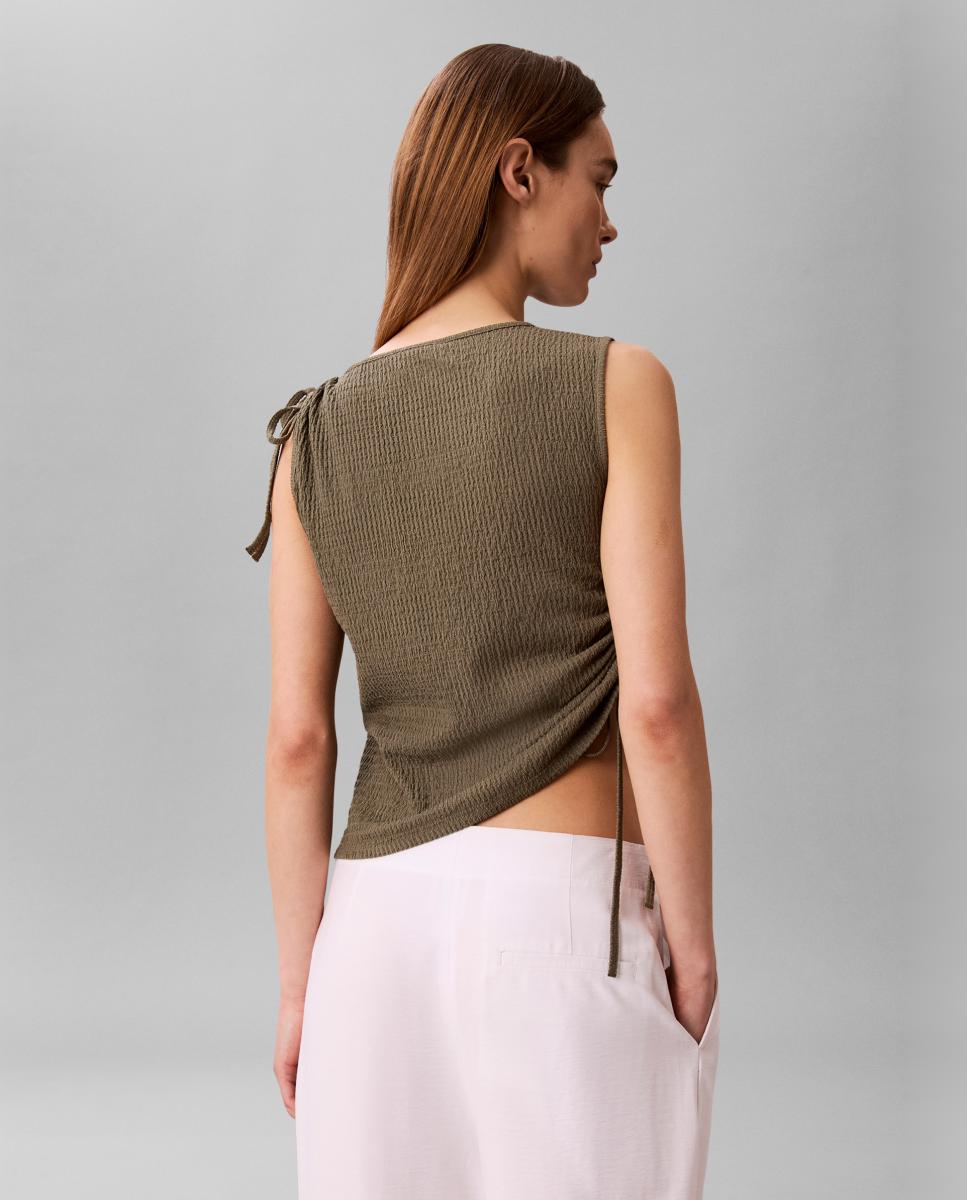 T-shirt com Franzido Verde pardo-2