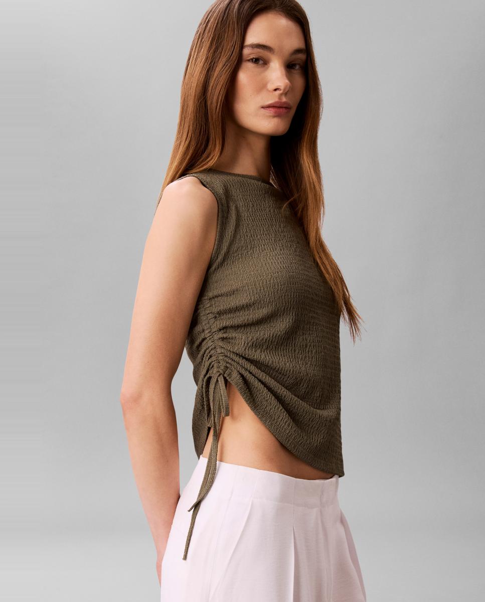 T-shirt com Franzido Verde pardo-4