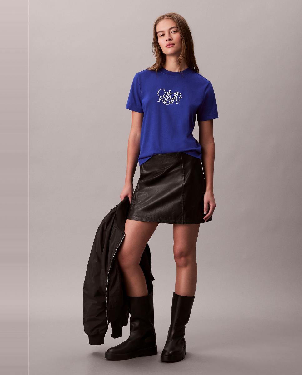 T-shirt com Logótipo em Cursivo Azul-2