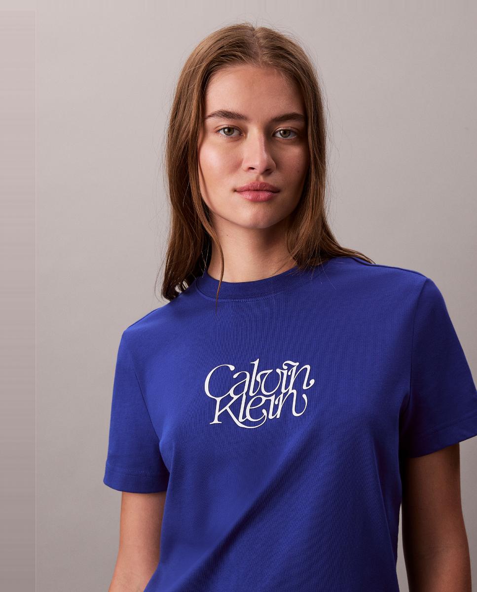 T-shirt com Logótipo em Cursivo Azul-3
