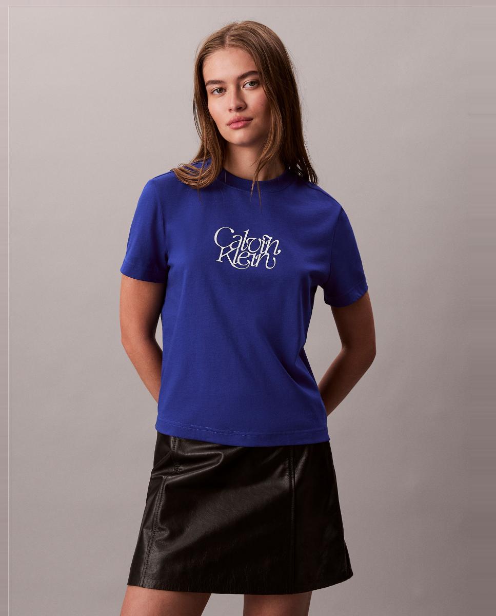 T-shirt com Logótipo em Cursivo Azul-4
