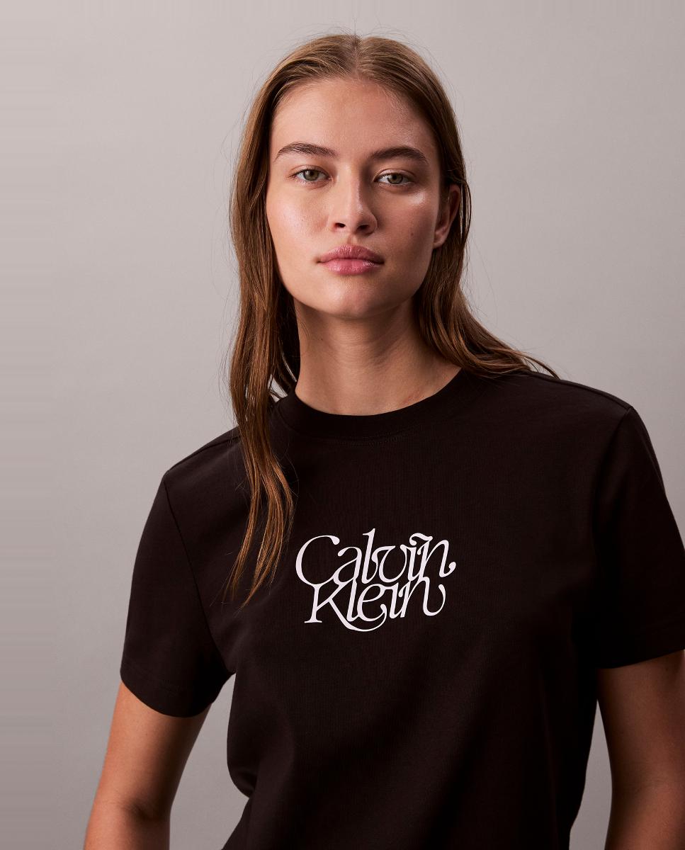 T-shirt com Logótipo em Cursivo Preto-3