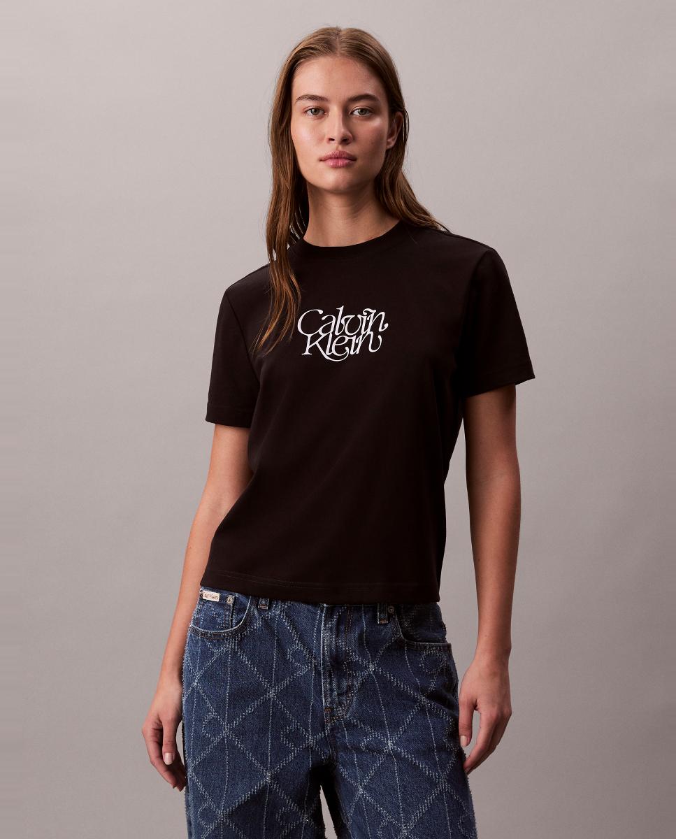 T-shirt com Logótipo em Cursivo Preto-4