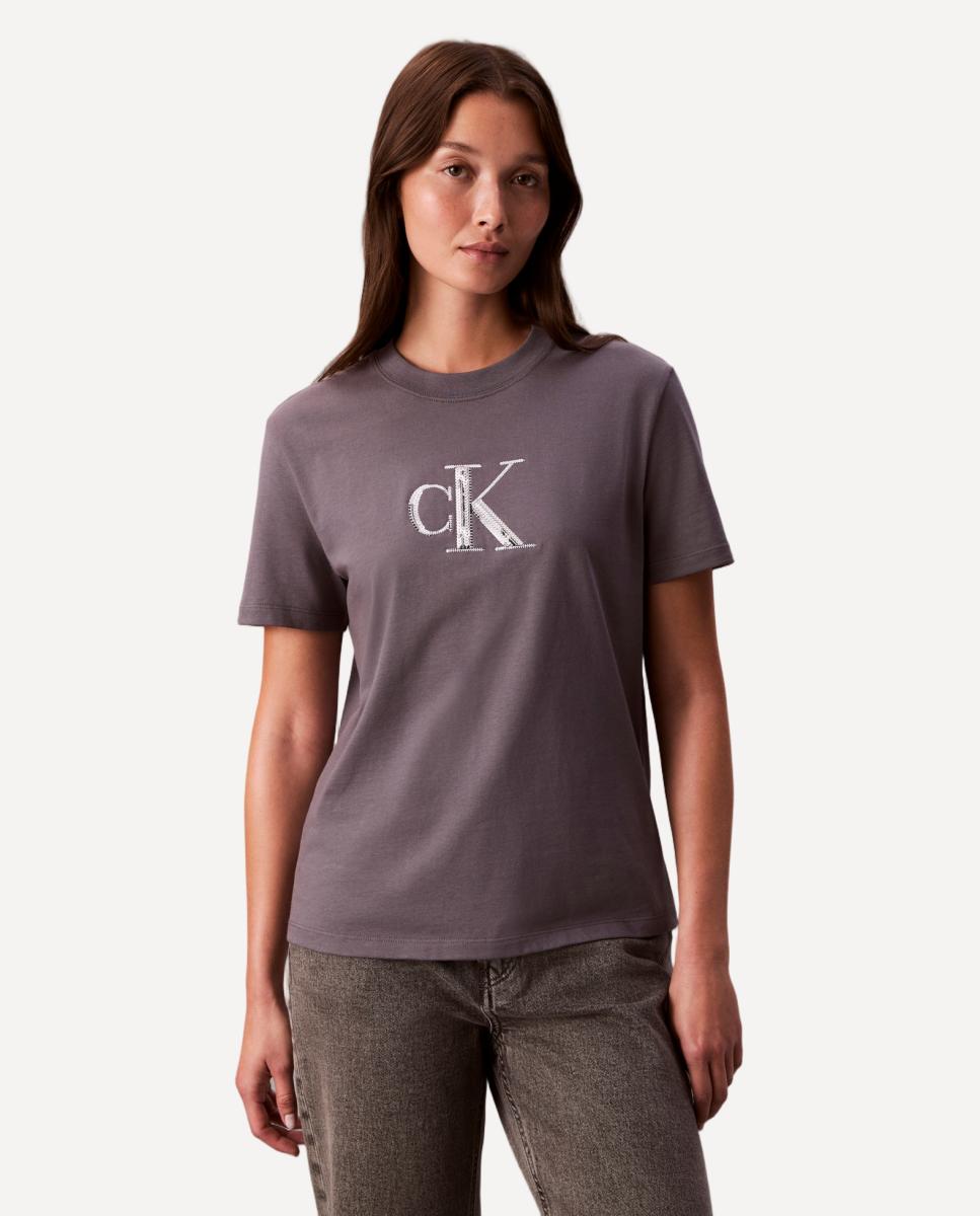 T-shirt com Logótipo de Lantejoulas Cinzento-5
