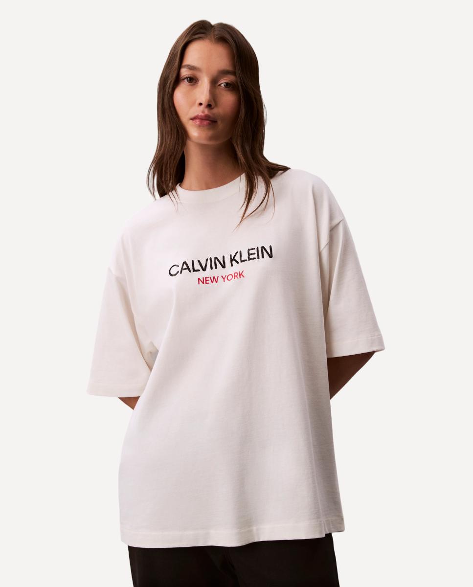 Calvin Klein Jeans - Camiseta Mujer Relaxed Logo Lentejuelas.