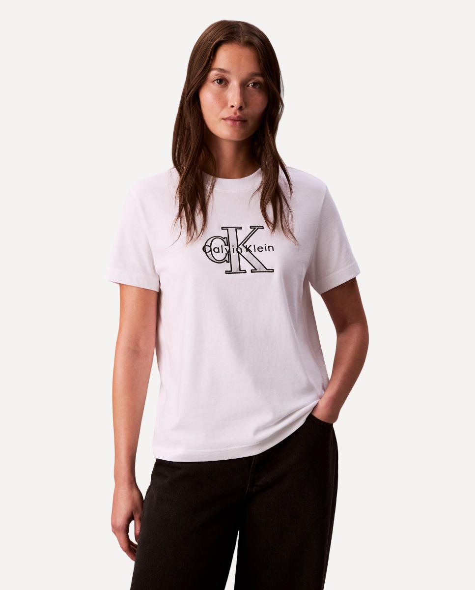 T-shirt com Monograma Metálico Branco-1