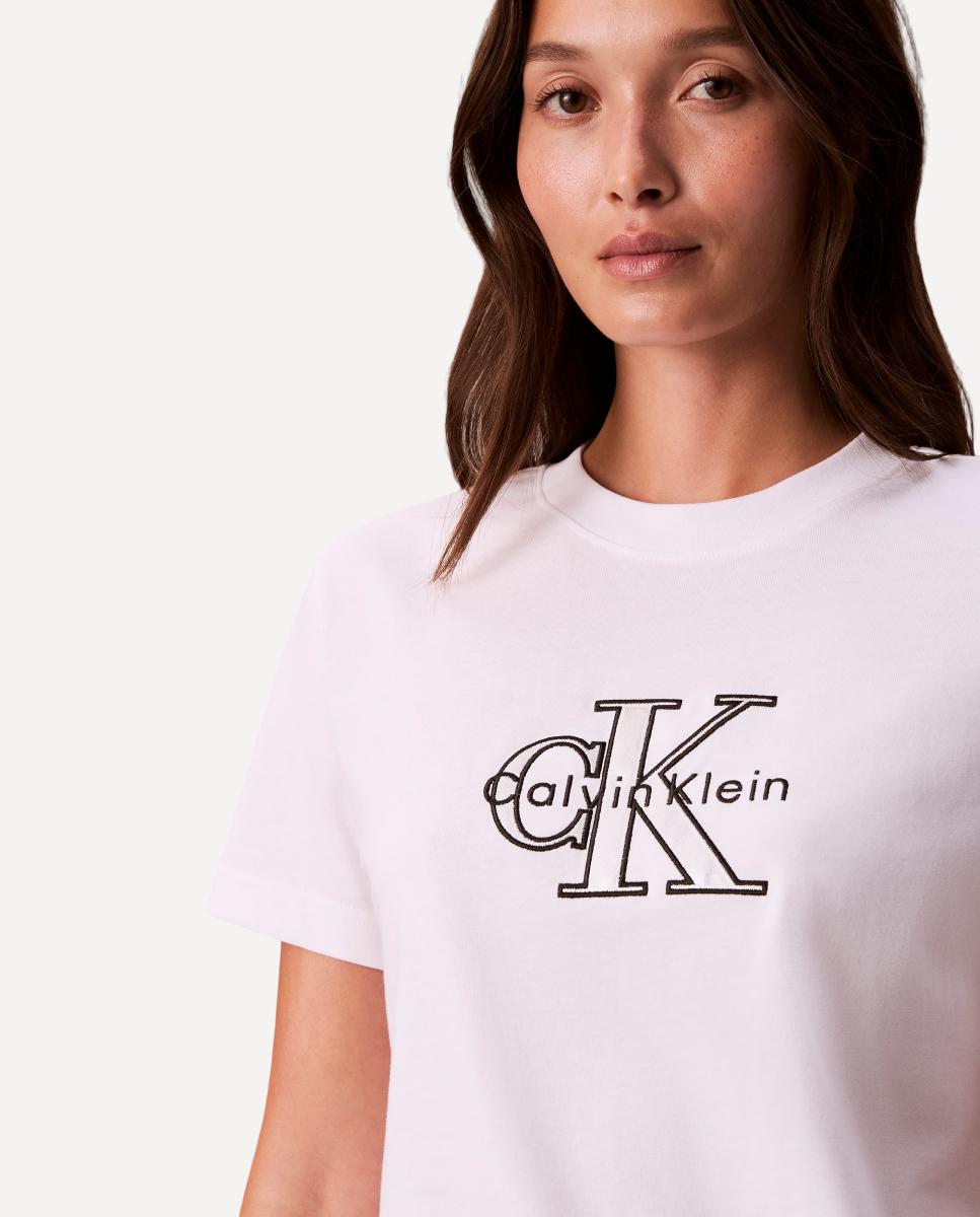 T-shirt com Monograma Metálico Branco-2