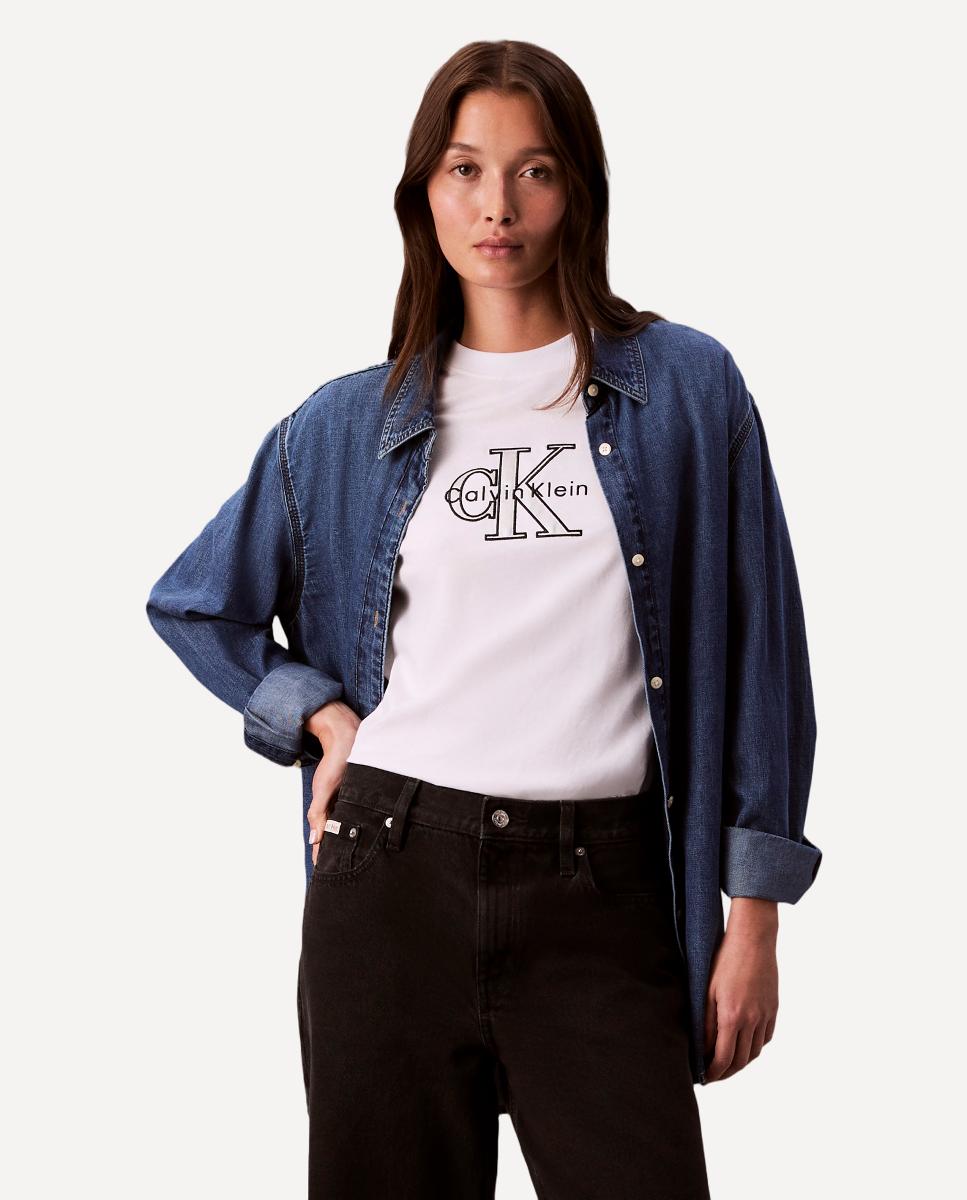 T-shirt com Monograma Metálico Branco-4