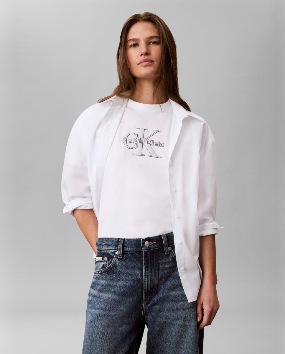 Camiseta de mujer monologo clásica - Calvin Klein Jeans - Blanco Blanco-1