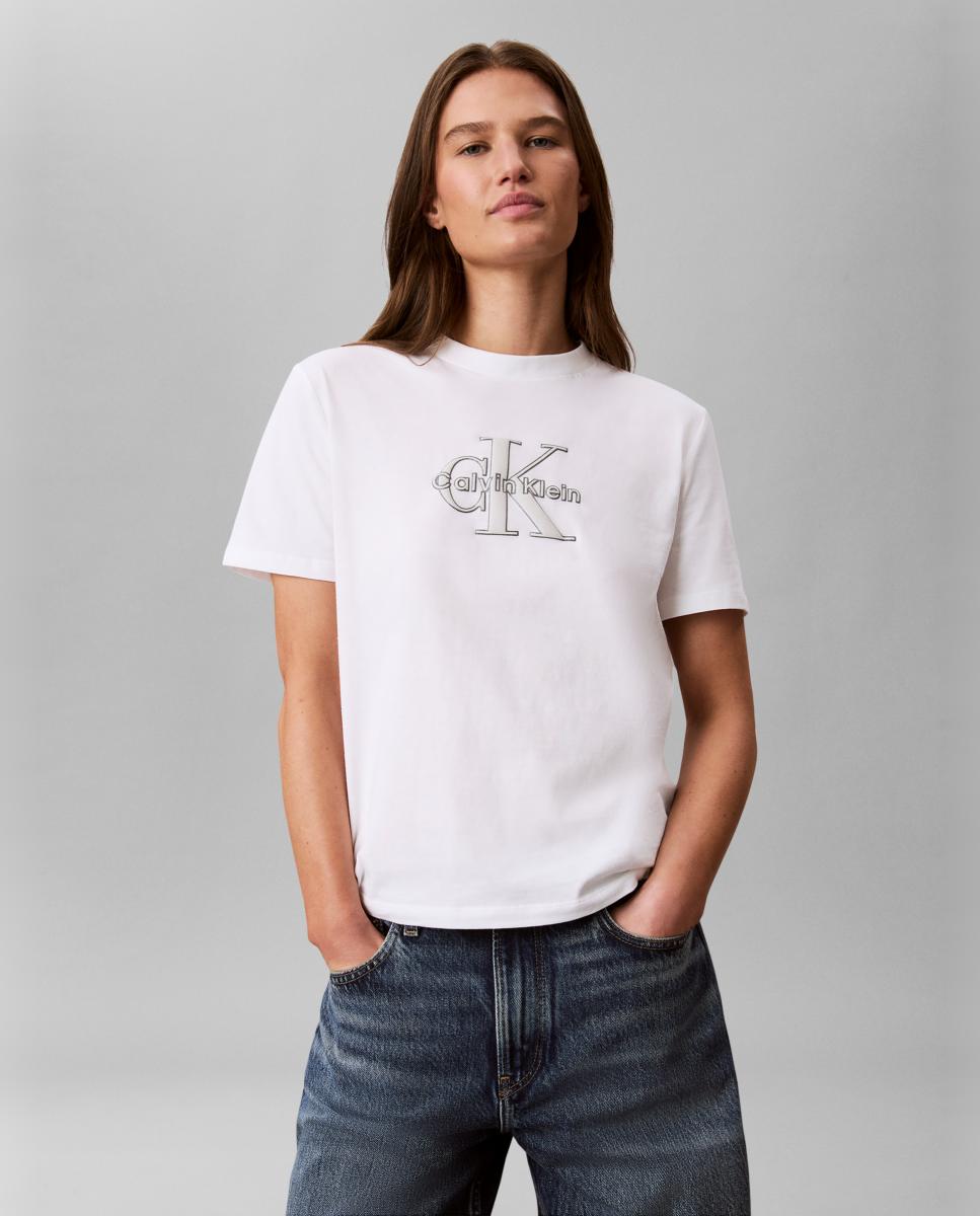 Camiseta de mujer monologo clásica - Calvin Klein Jeans - Blanco Blanco-3