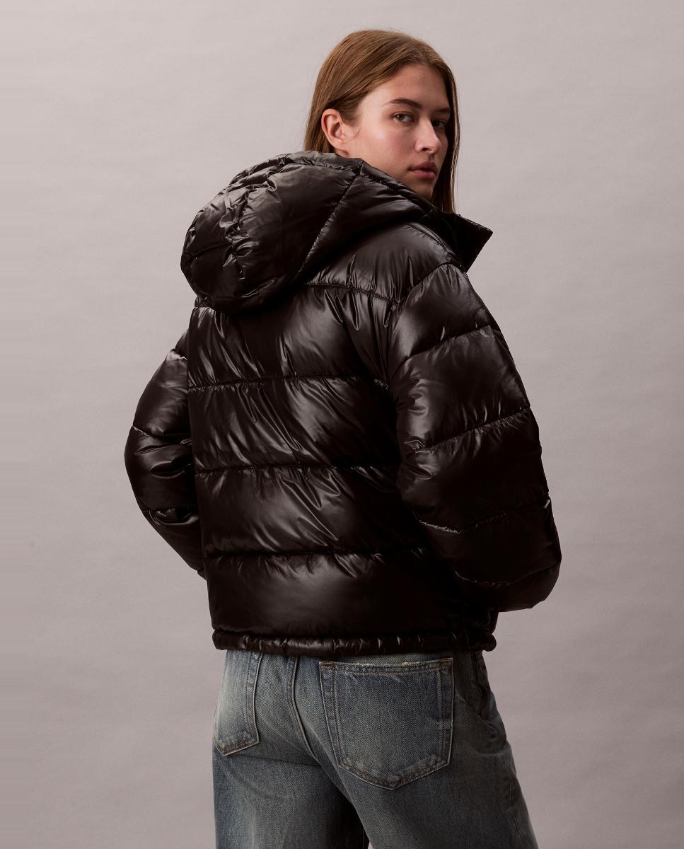 Casaco Puffer com Acabamento Brilhante Preto-5
