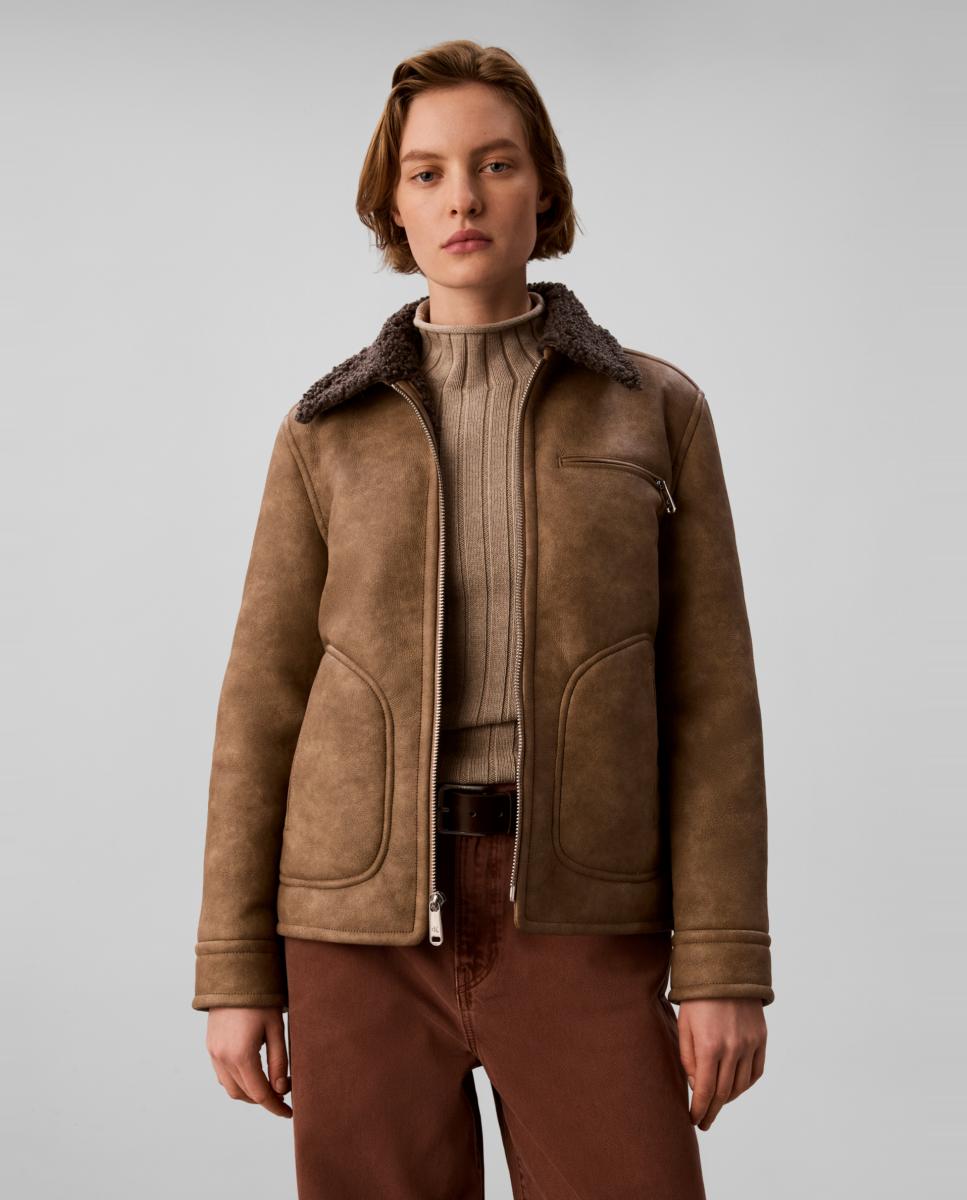 Casaco Shearling Aviador Castanho-2
