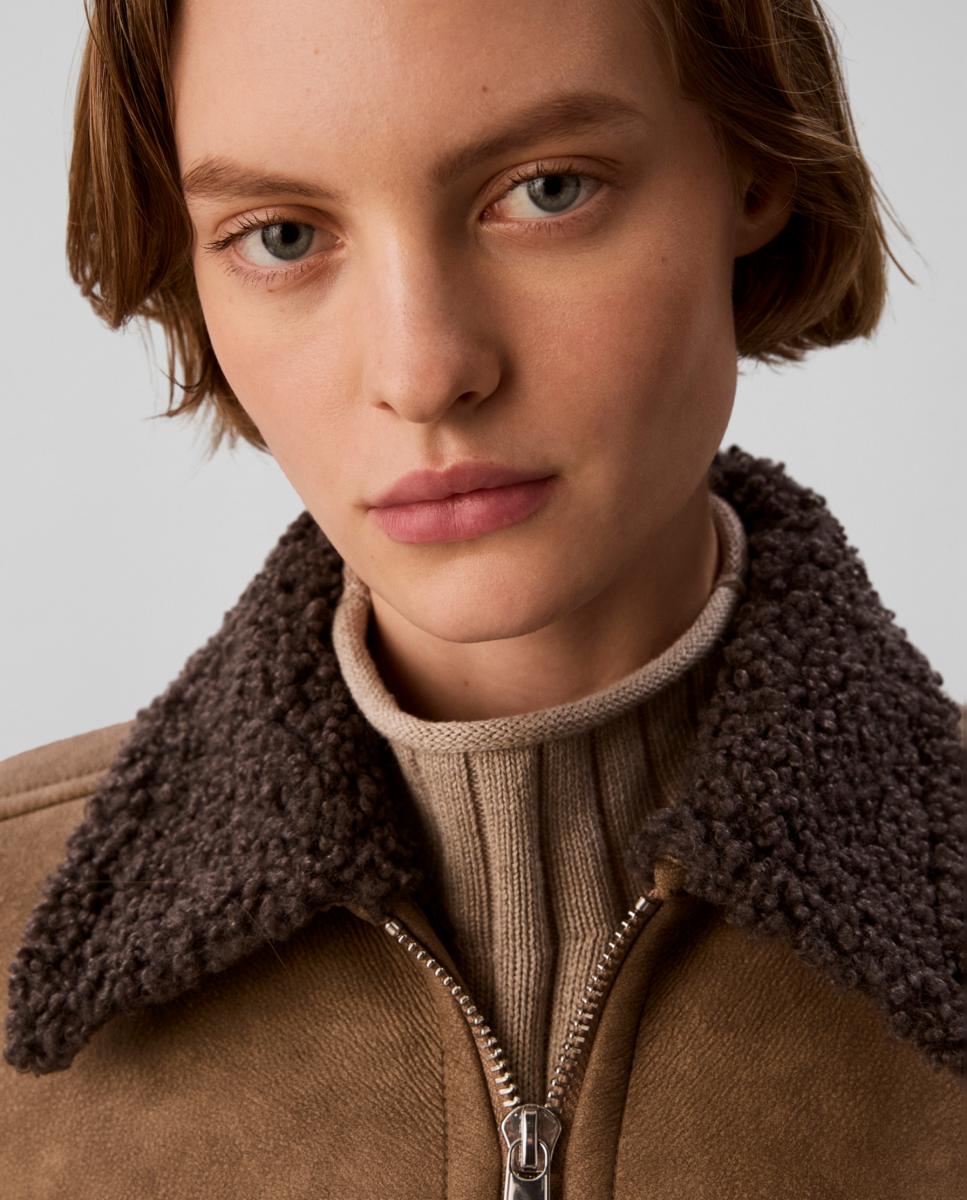 Casaco Shearling Aviador Castanho-4