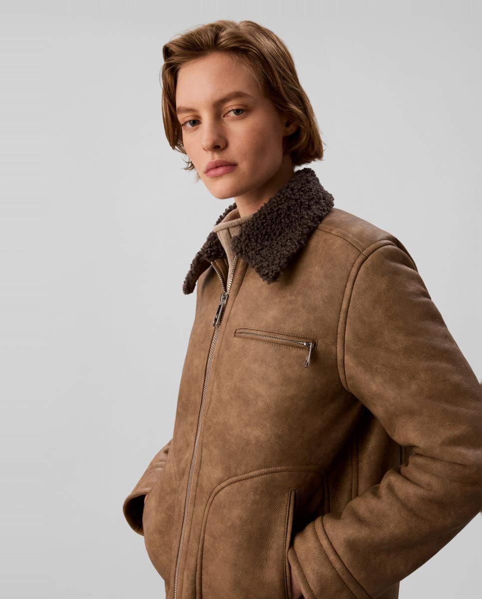 Casaco Shearling Aviador Castanho-6