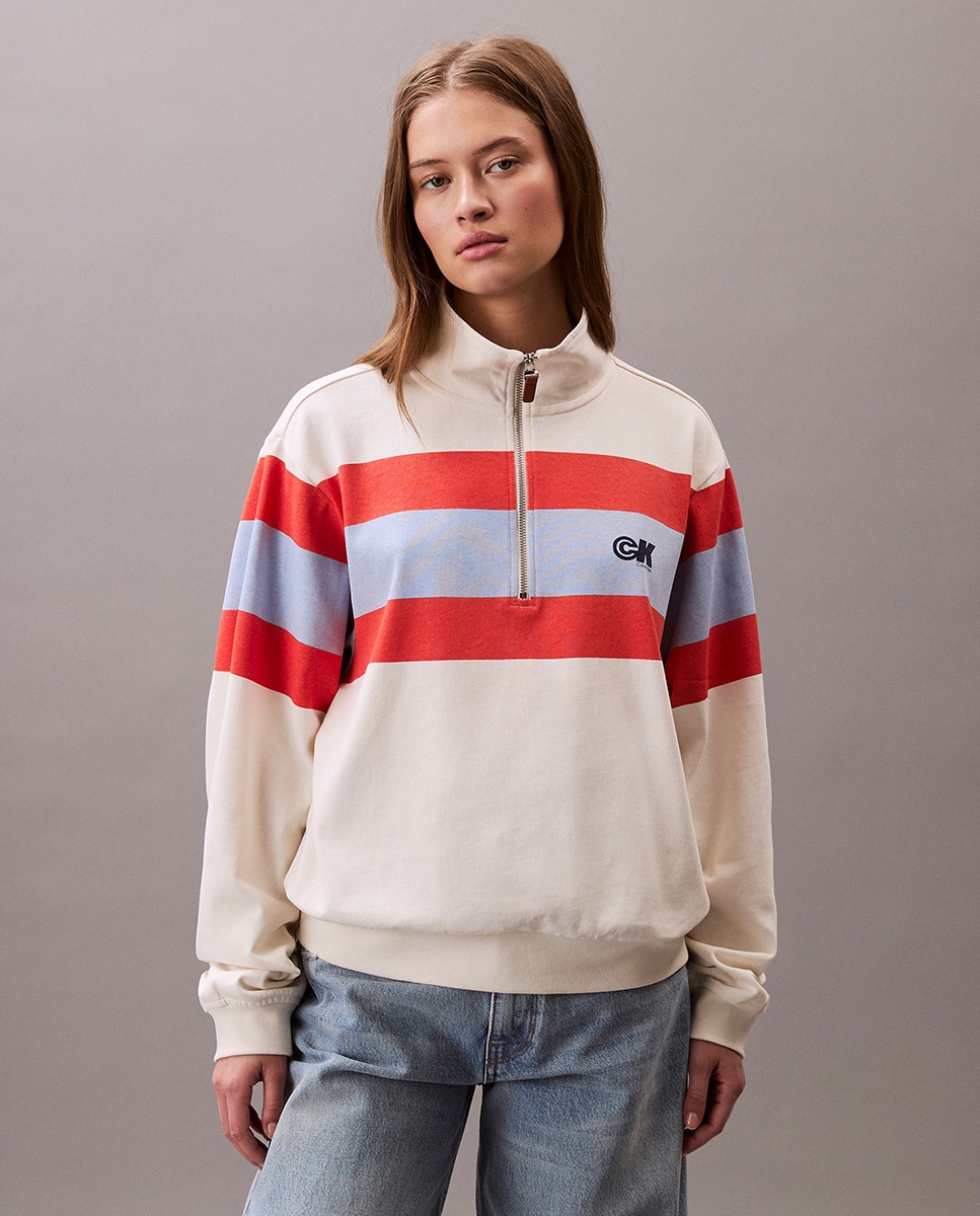 Camisola de Malha com Meio Fecho de Correr Creme-1