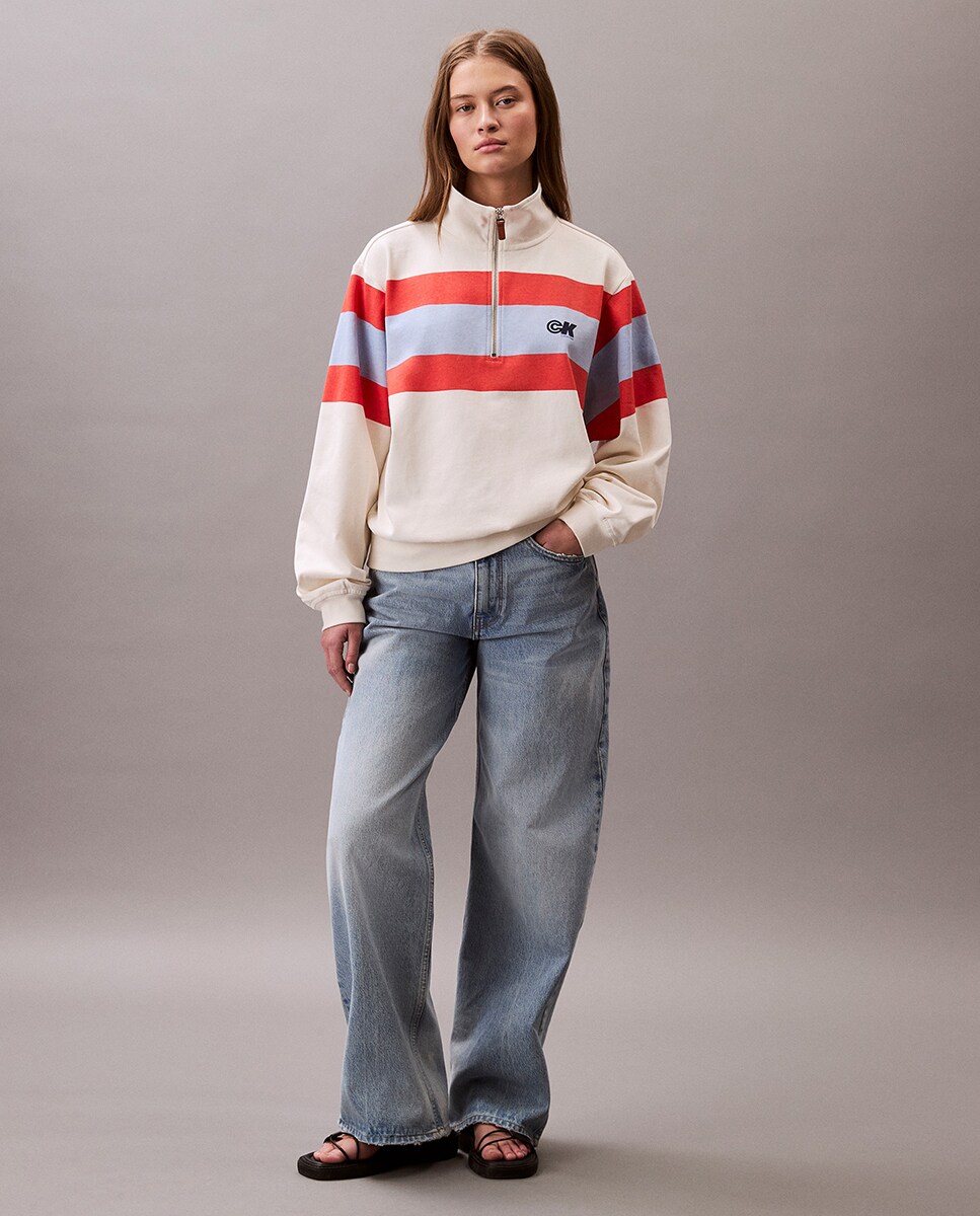 Camisola de Malha com Meio Fecho de Correr Creme-2