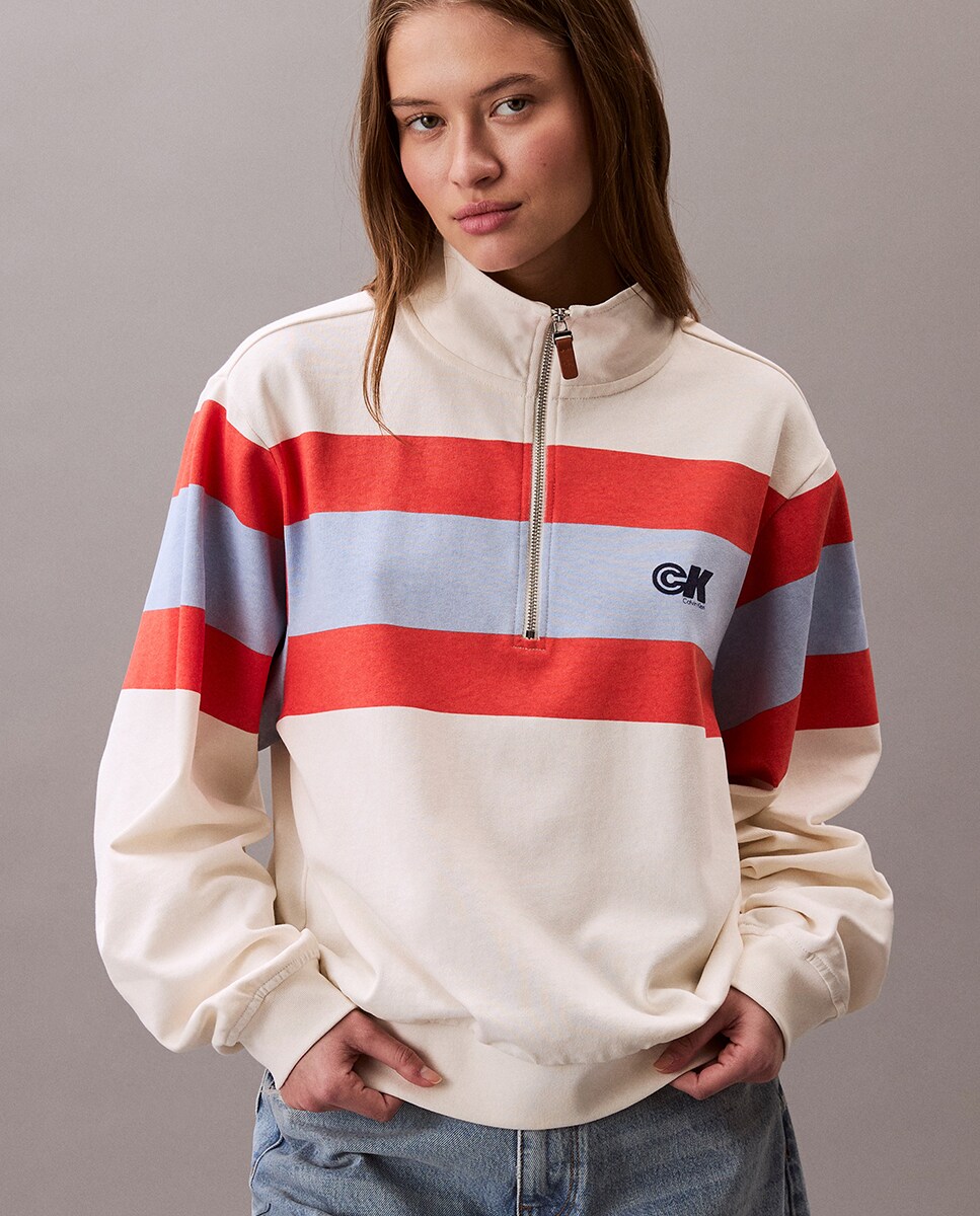 Camisola de Malha com Meio Fecho de Correr Creme-3