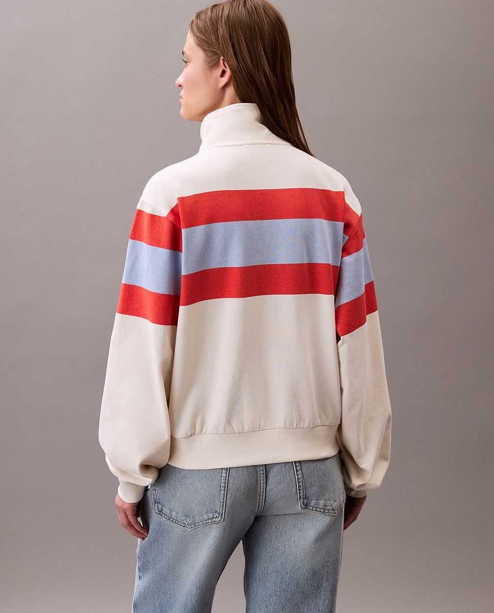 Camisola de Malha com Meio Fecho de Correr Creme-4