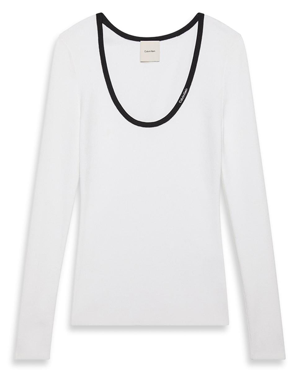 Camisola de Malha com Decote Redondo Branco-1