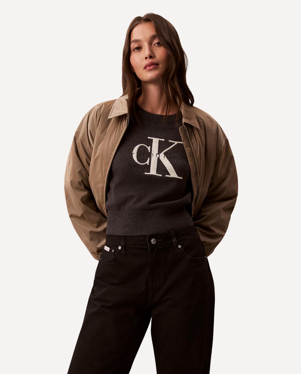 Camisola de Malha de Algodão com Logótipo Cinzento-escuro-1