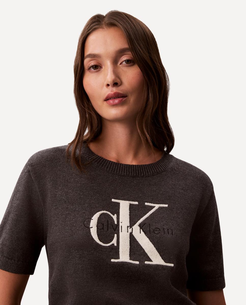 Camisola de Malha de Algodão com Logótipo Cinzento-escuro-2