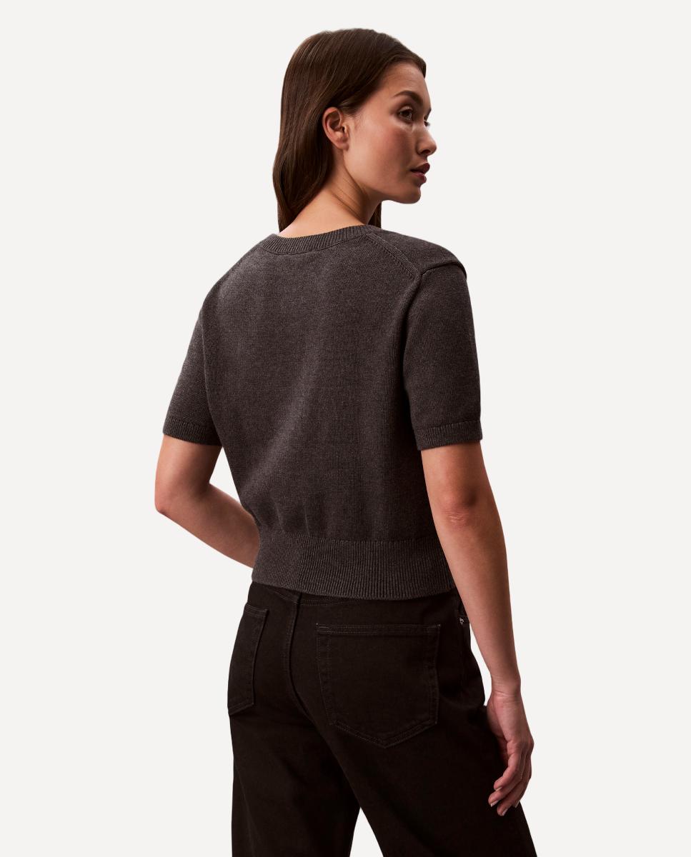 Camisola de Malha de Algodão com Logótipo Cinzento-escuro-3