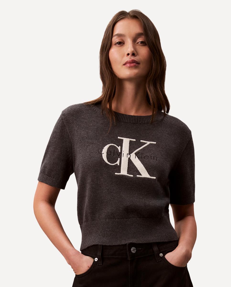 Camisola de Malha de Algodão com Logótipo Cinzento-escuro-4