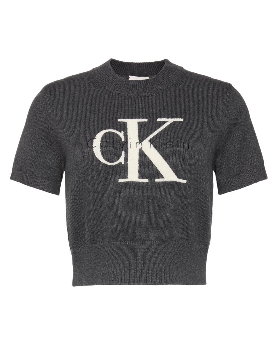 Camisola de Malha de Algodão com Logótipo Cinzento-escuro-5