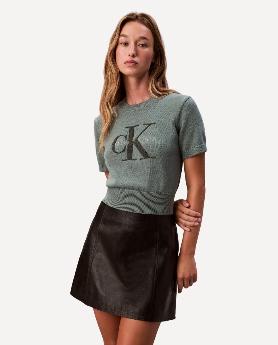Camisola de Malha de Algodão com Logótipo Verde Água-1