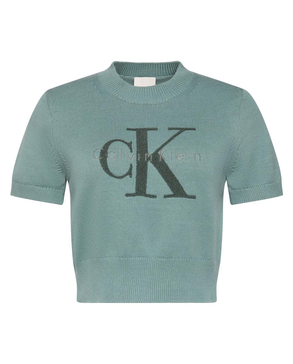 Camisola de Malha de Algodão com Logótipo Verde Água-4