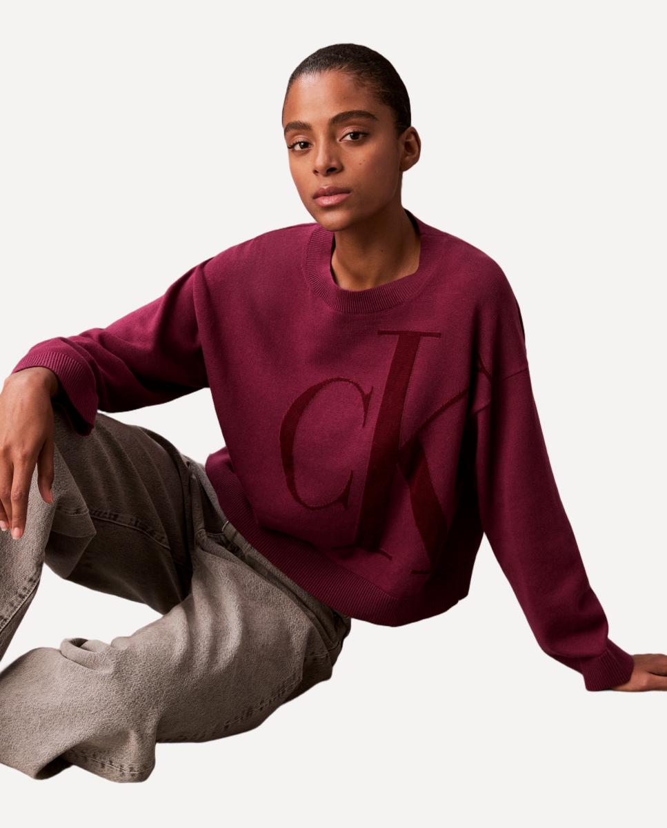 Camisola de Malha de Algodão com Logótipo Ck Roxo-1