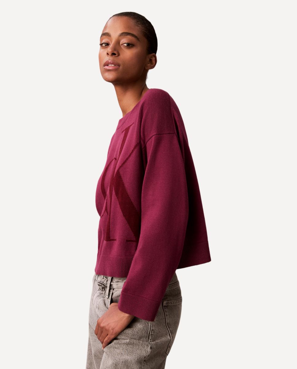 Camisola de Malha de Algodão com Logótipo Ck Roxo-2