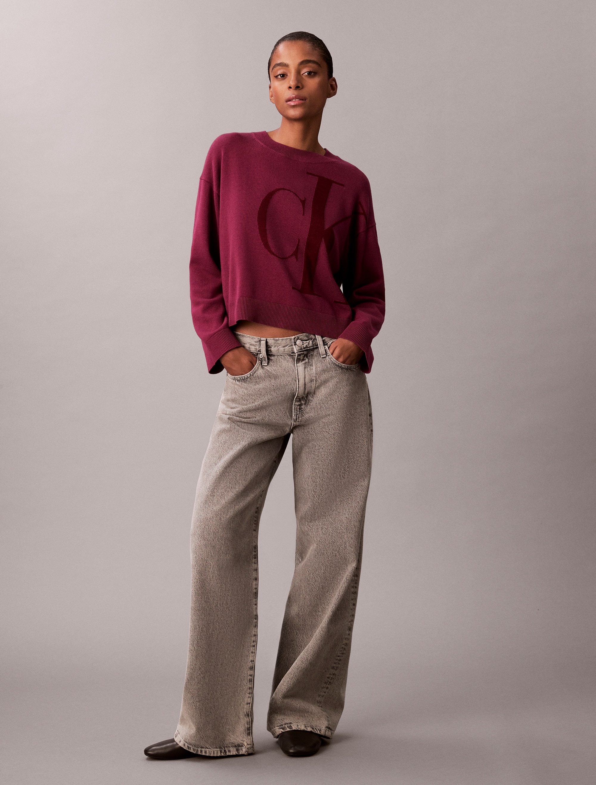 Camisola de Malha de Algodão com Logótipo Ck Roxo-6