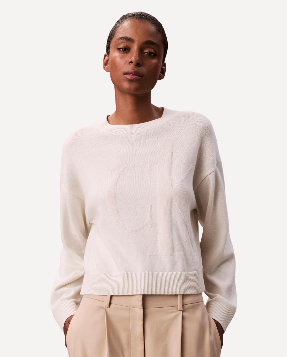 Camisola de Malha de Algodão com Logótipo Ck Cru-1