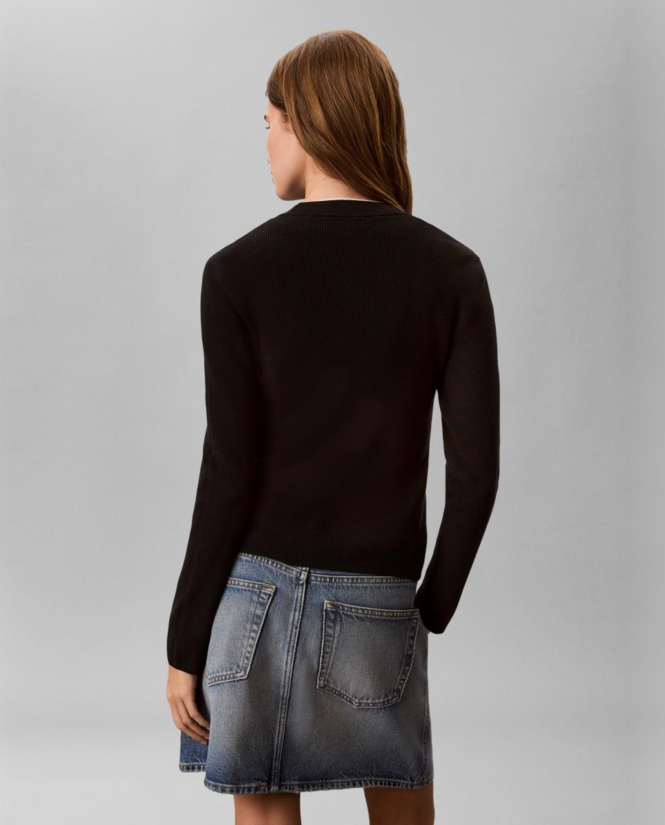 Camisola de Malha com Gola em Contraste Preto-2