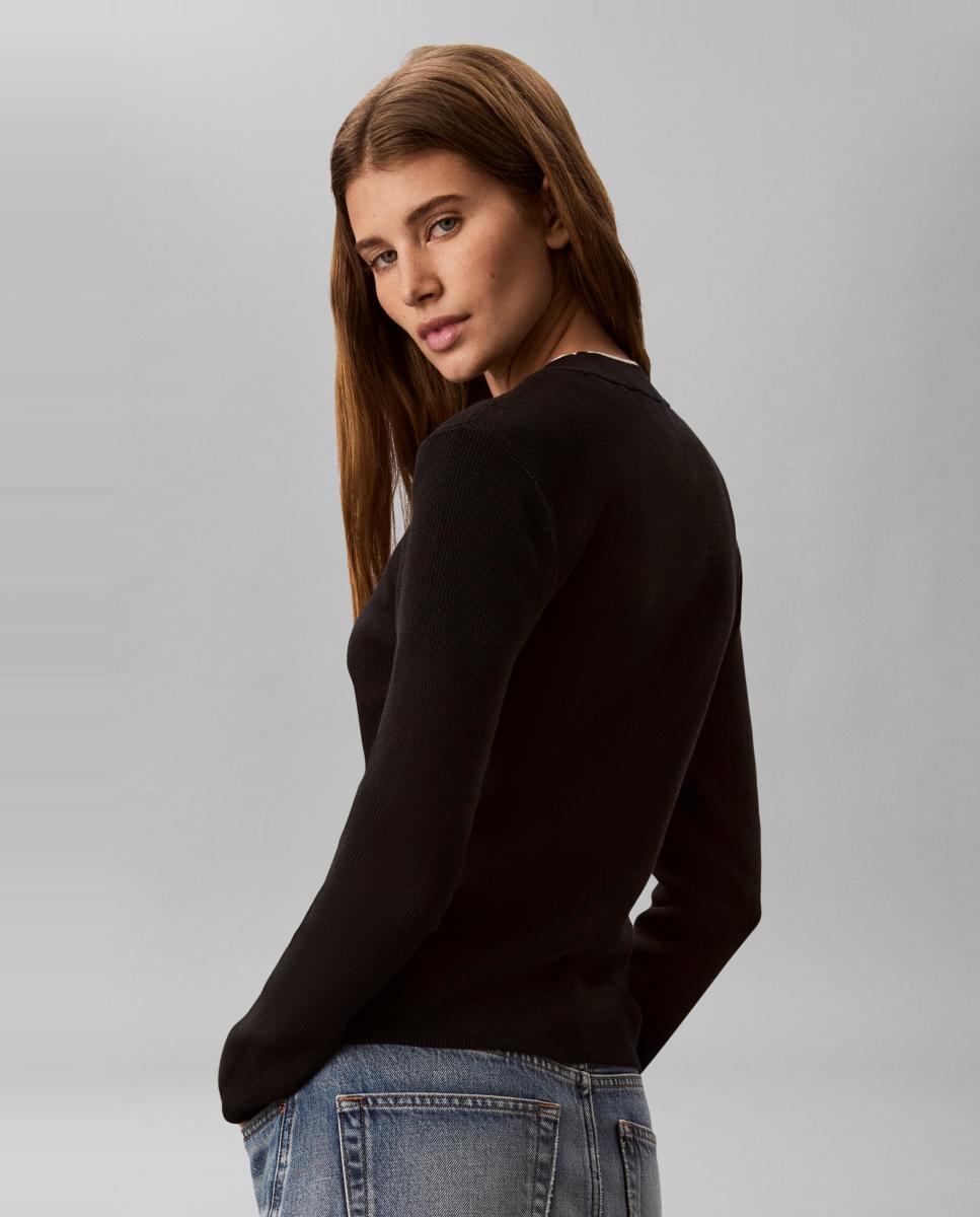 Camisola de Malha com Gola em Contraste Preto-4