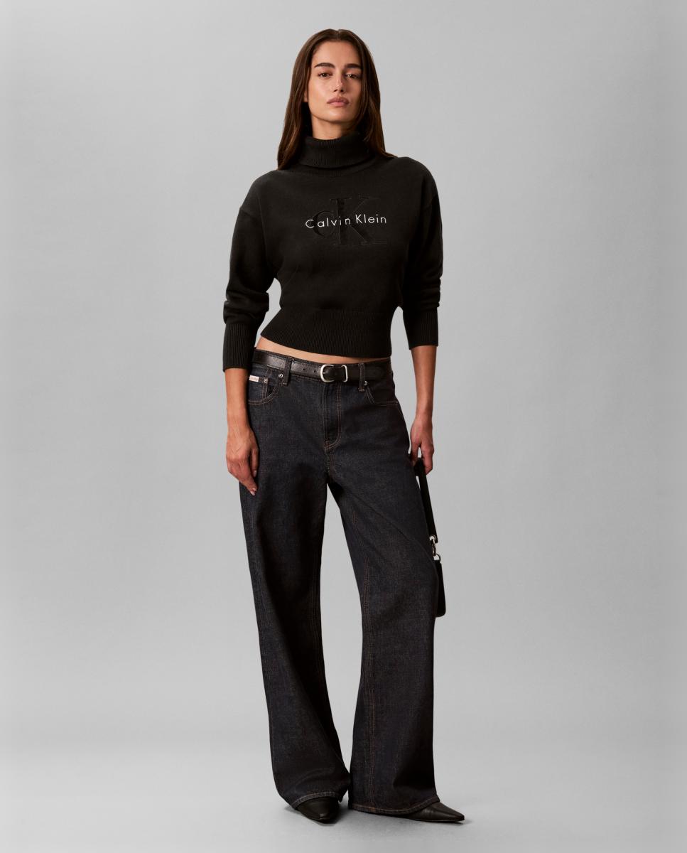Camisola de Malha com Gola Alta e Logótipo Preto-6