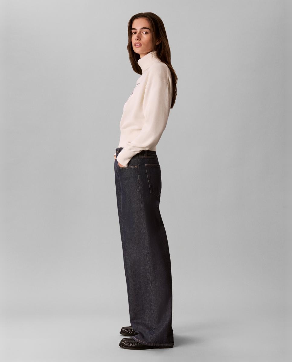 Jersey de mujer cuello alto logo - Calvin Klein Jeans - Crema Crema-2