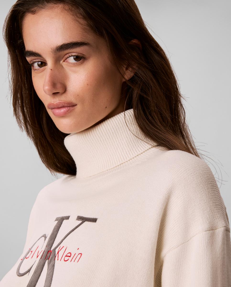 Jersey de mujer cuello alto logo - Calvin Klein Jeans - Crema Crema-3