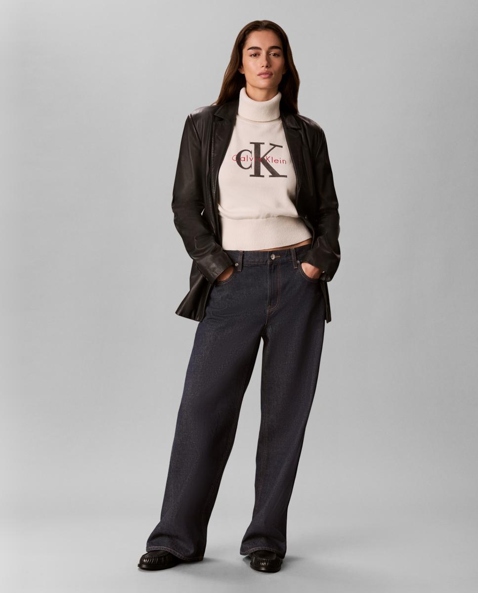 Jersey de mujer cuello alto logo - Calvin Klein Jeans - Crema Crema-7