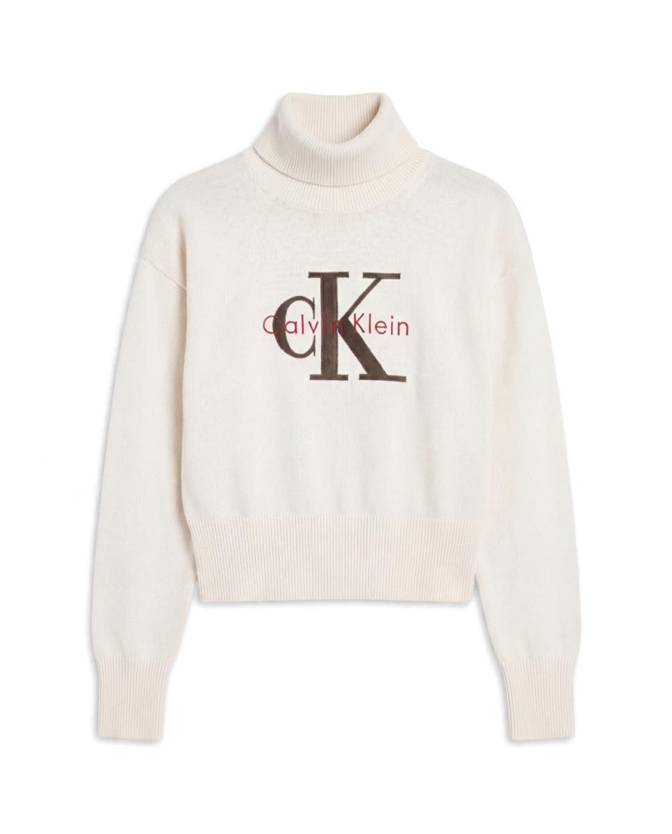 Jersey de mujer cuello alto logo - Calvin Klein Jeans - Crema Crema-6
