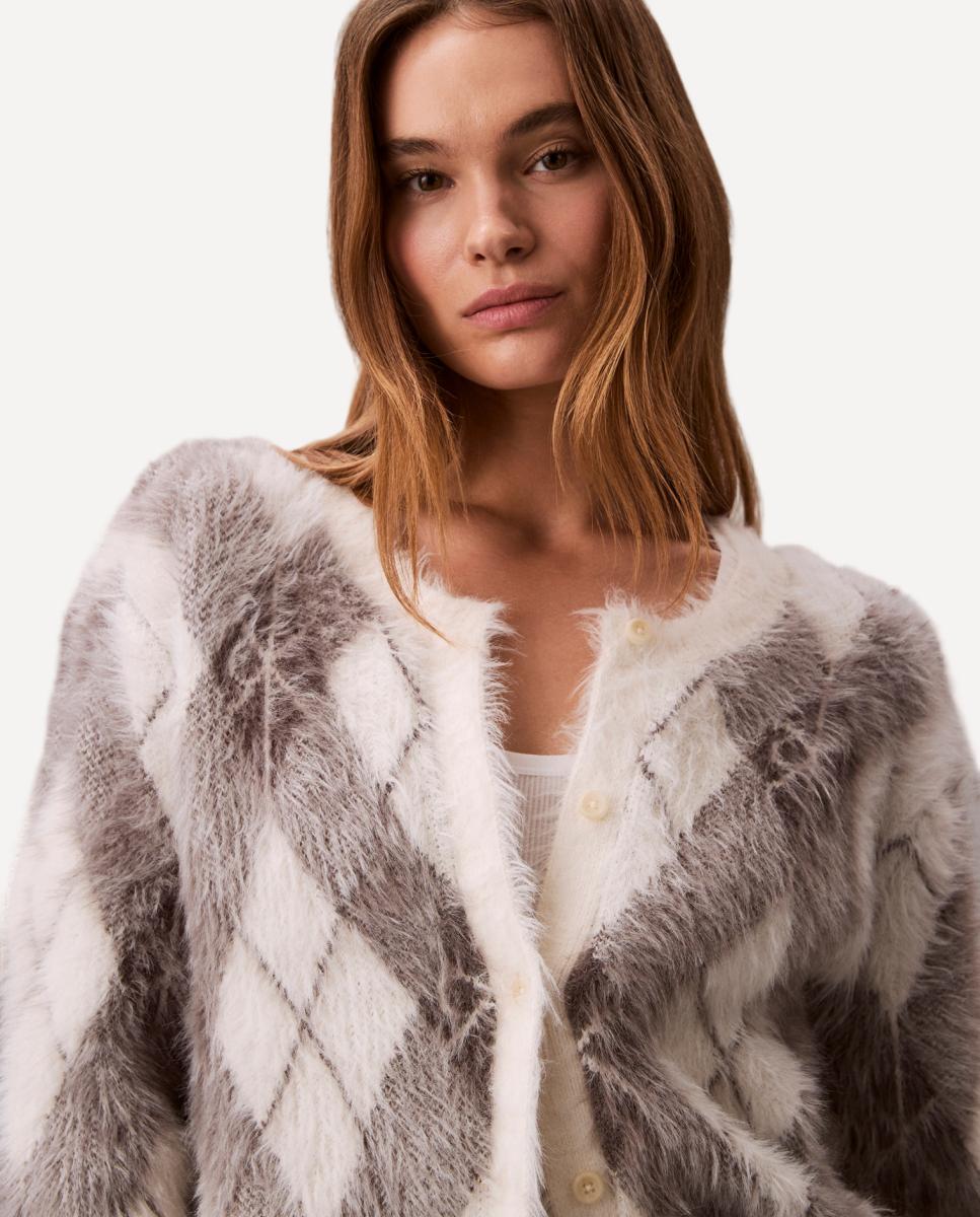 Cardigan de Losangos Cru-3