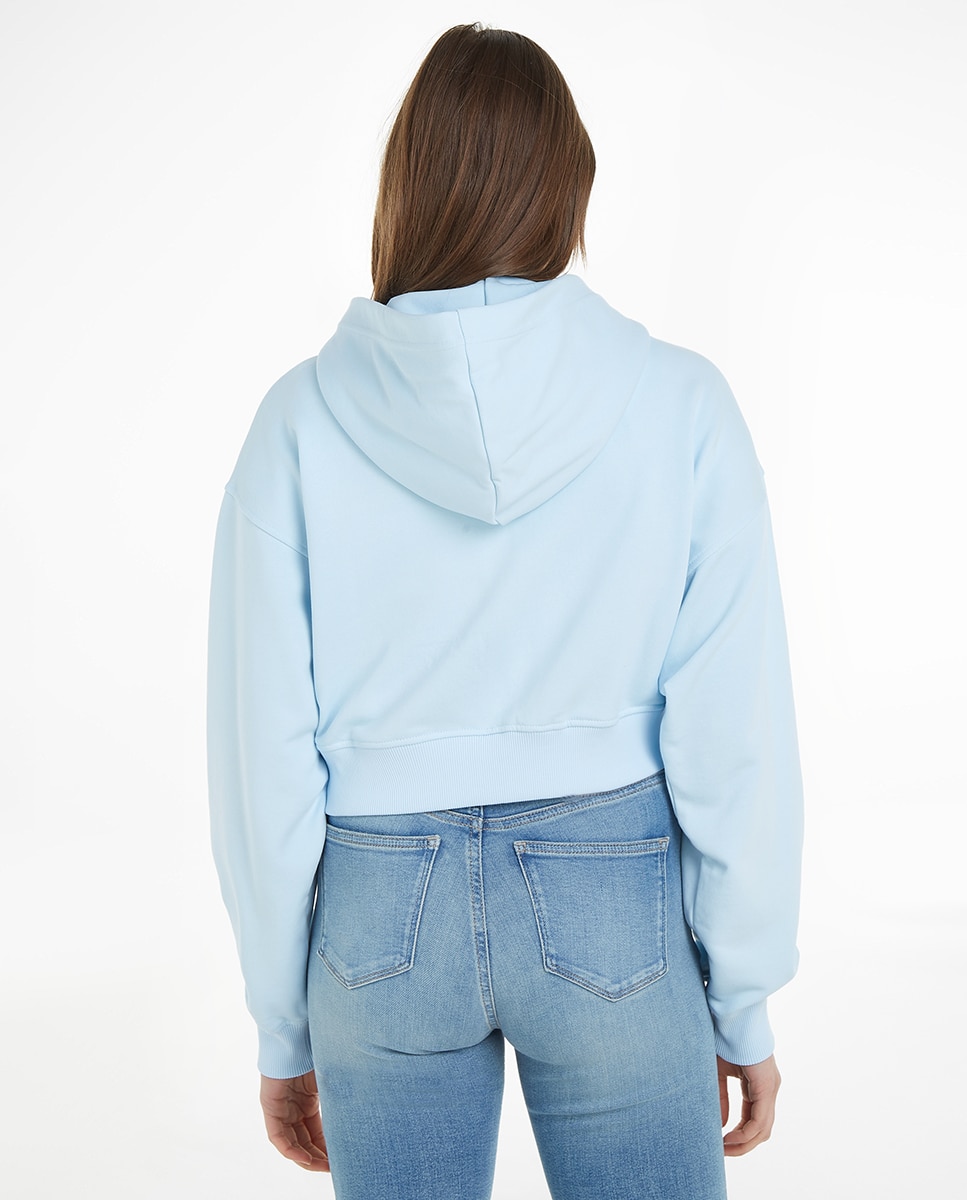 Sweatshirt Cropped com Capuz e Fecho de Correr Azul-claro-2